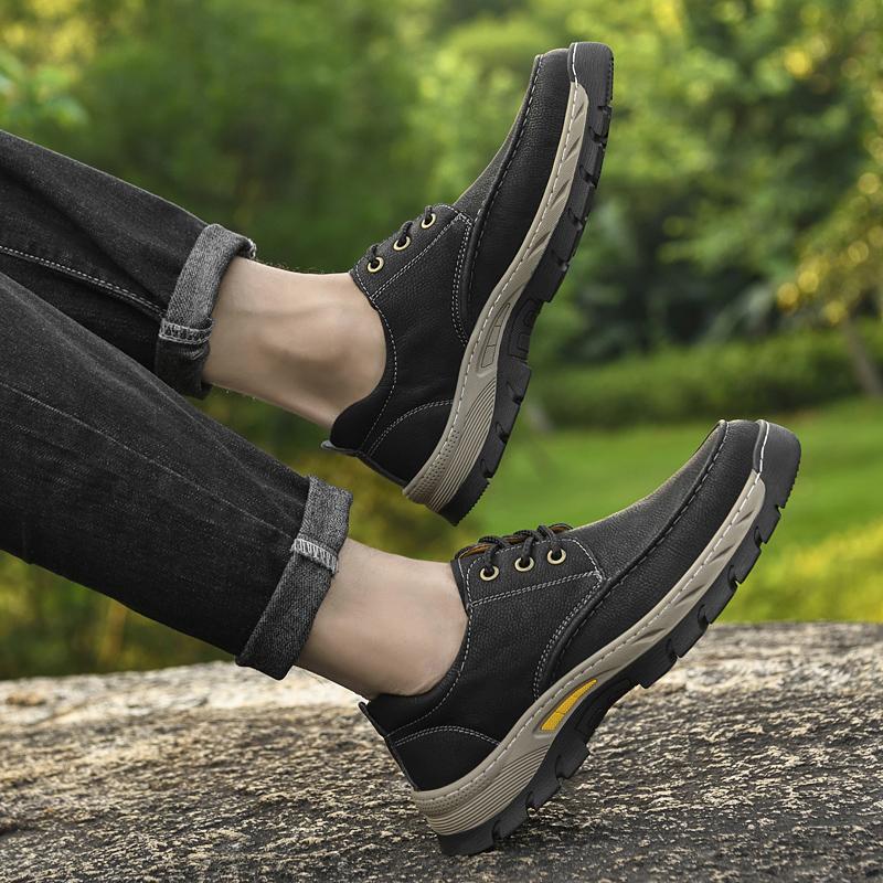 Fashion Vintage Large-Head Hiking Shoes Men's Outdoor Non-Slip Wear-Resistant Climbing Shoes Breathable Casual Leather Shoes