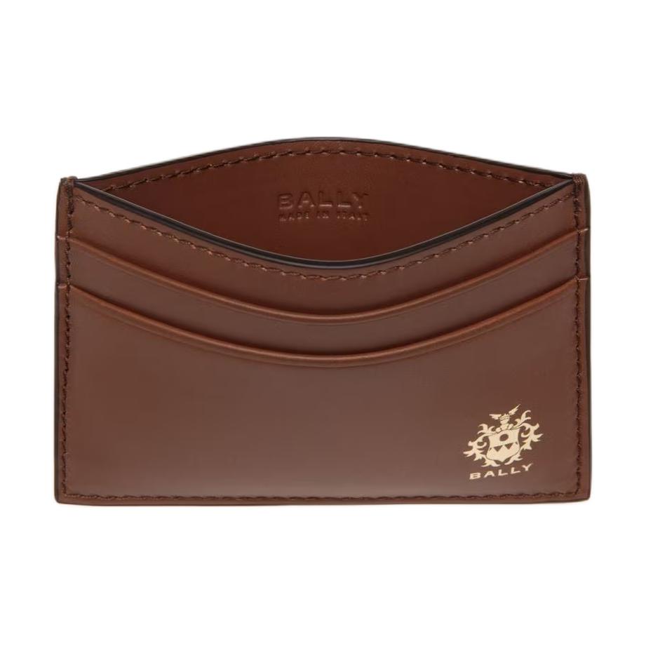 Bally Beckett Gold Foil  Crest Logo Calfskin Card Holder Men Card Holder Brown 6310938