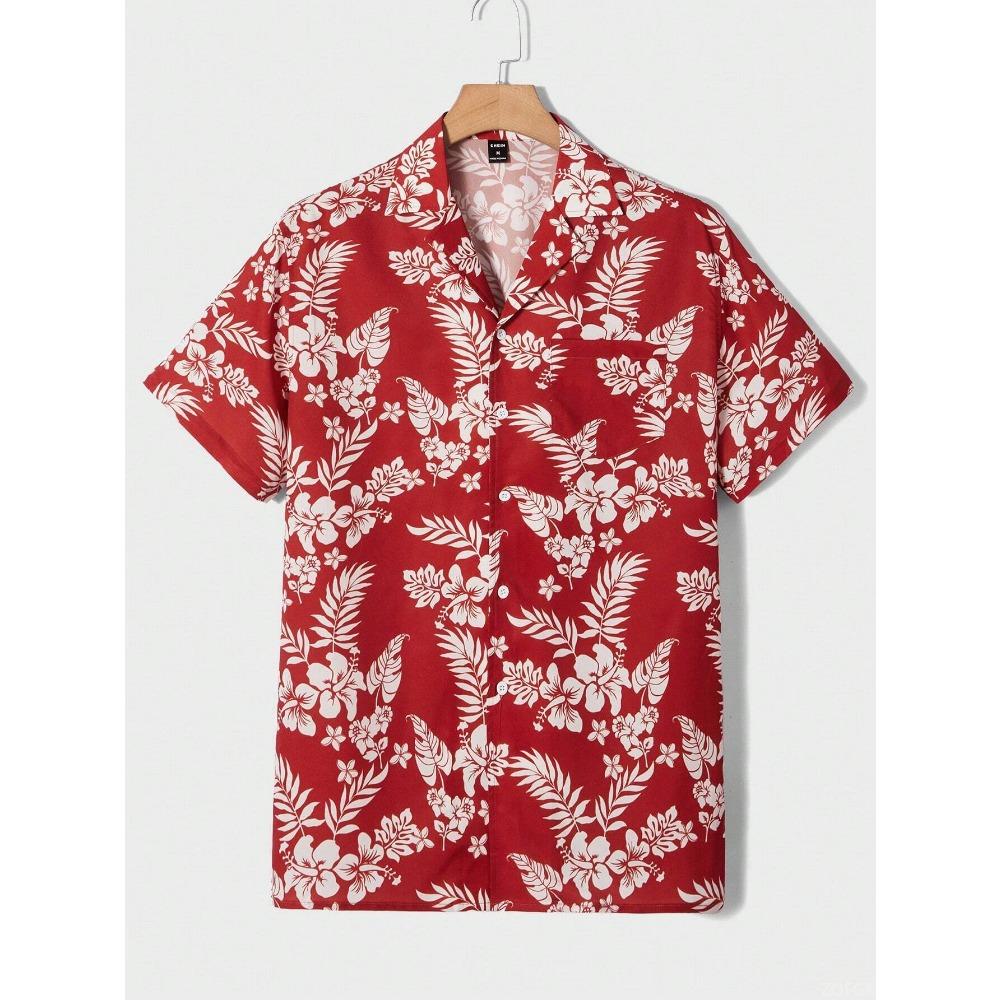 Hawaiian Style Fresh Coconut Print Men's Short-sleeved Fashion Shirt Men's Summer Outdoor Vacation Fashion Short-sleeved Shirt
