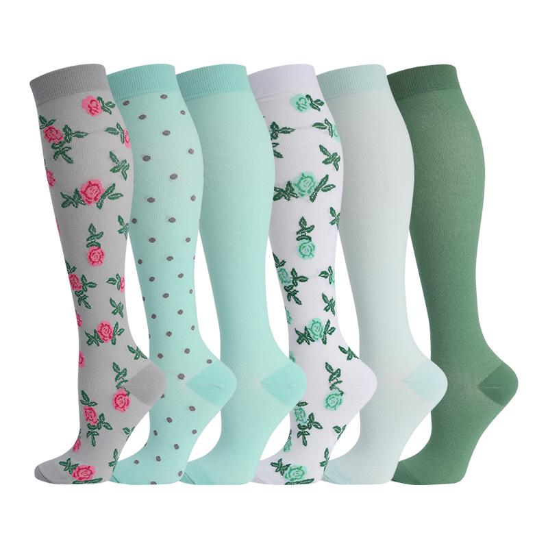 

6 Pairs Combo: Patterned Compression Socks for Running, Yoga, & Sports - Sweat-Absorbing, Breathable, Quick-Drying Calf Socks for Autumn S/M 34-39