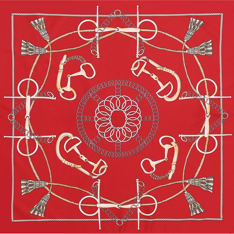 [POBING] 100% Silk Square Scarf Women  Brand Foulard NeckerChief High Quality Silk Horse Scarves Shawl Hijab Office Bandana