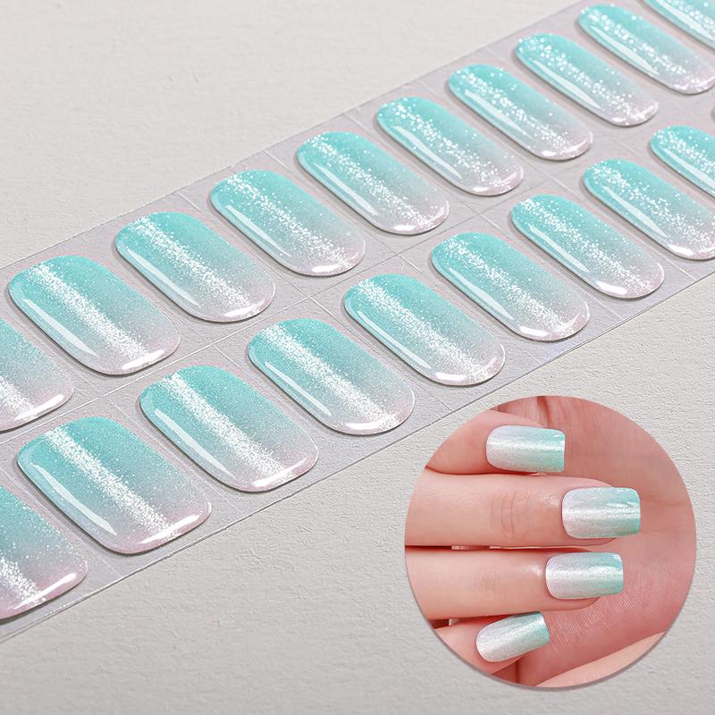 22Tips Glitter Cat Eyes UV-Free Gel Nail Sticker Gradient Full Cover Long Lasting Gel Polish Nail Strips DIY Manicure Decoration