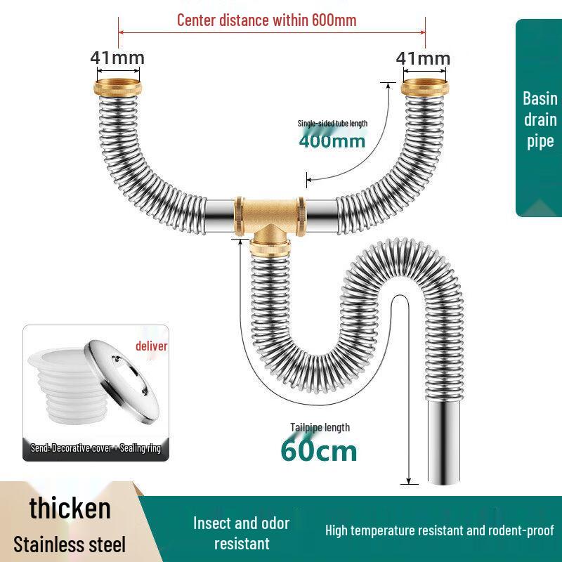 TLXT Stainless Steel Double Basin Drain Pipe Kit