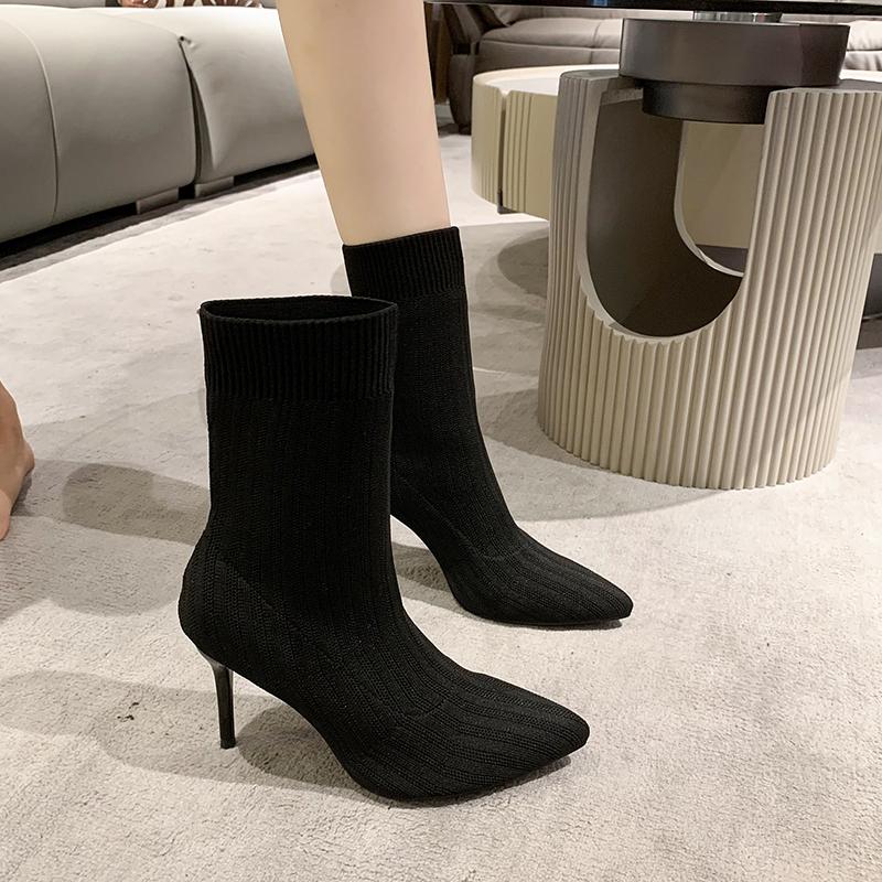 Fashion Lady Boots Sock Shoes Stockings Ankle Large Size High Heel Pointy Pointed Toe Thin Boots Socks Heels Women's Low Shoes Stockings