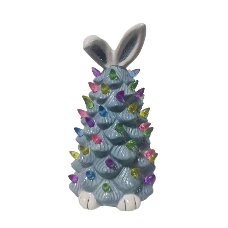 

Easter Decoration White Pottery Rabbit Figurines Led Glowing Animal Ornament Rabbit Tree Crafts for Easter Party Decor S синій