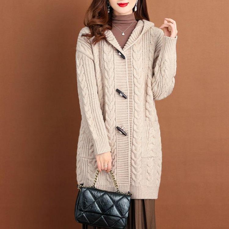 Cappotto Maglione Lavorato a Maglia da Donna Taglie Forti 6XL Giacca Larga con Cappuccio Capospalla Casual Autunno Inverno Maglione di Temperamento