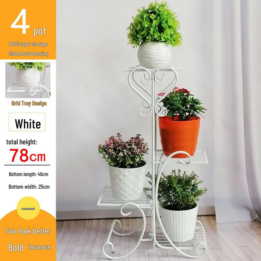 Multi-layer Indoor Flower Stand - Wrought Iron, Space-saving Decor Rack for Home & Balcony