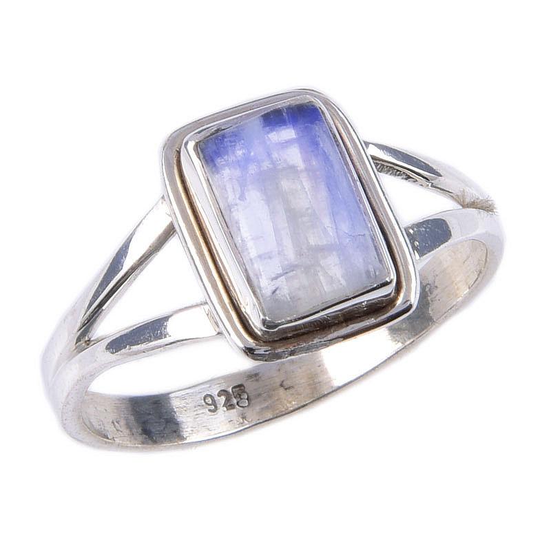 Natural Rainbow Moonstone Gemstone Handmade 925 Solid Silver Ring Size 8 T5I09