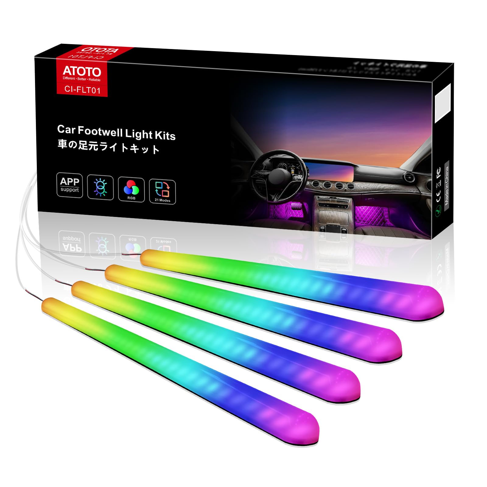 

ATOTO Car LED Strip Light with App 160 RGB Interior LED Lighting for Car 16 Million DIY Music Independent Control for Front and Foot Control, LEDs,