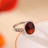 Adjustable Vintage Coin Motif Oval Cabochon Ring In Antique Amber Tone Copper Unisex Stylish Layering