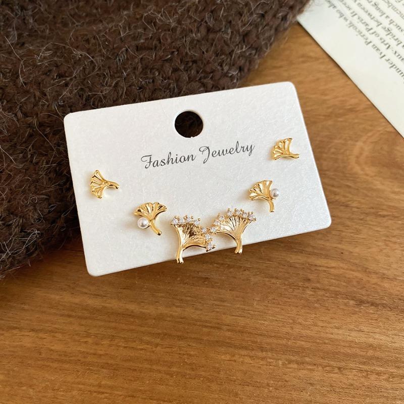 Real gold electroplated silver needle zircon pony stud earrings set natal year fashionable versatile earrings light luxury high-end earrings