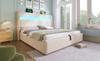 Modern Hydraulic Bed with High Headboard, 140x200cm Double Bed with LED Lighting, Storage & USB/Type-C Ports, in Linen-Look Beige (With Mattress)