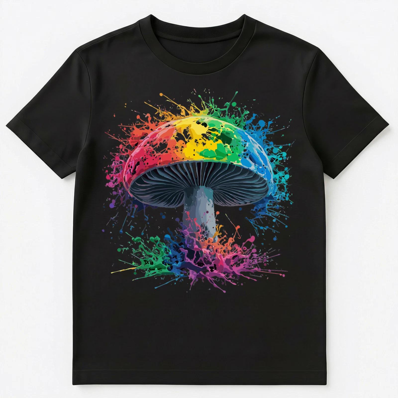 Colorful Paint Splash Mushroom Art Graphic Unisex T-Shirt 3XL