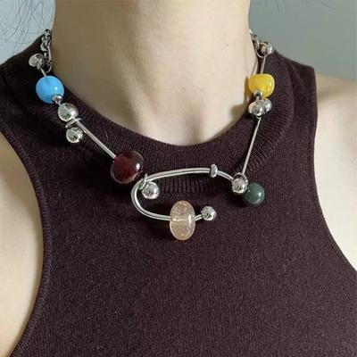 New Colorful Bead Chain Necklace Luxury Exquisite Necklace for Men Women Simple Daily Versatile Collarbone Chain Gift