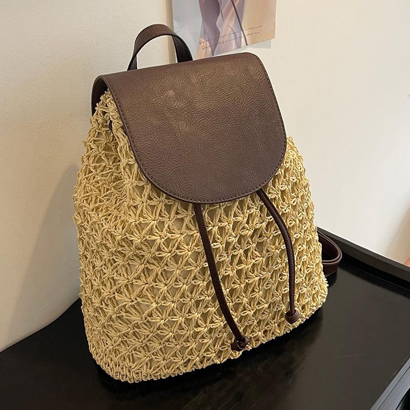 Letní dámský batoh se stahovací šňůrkou Daypack Weaving přes rameno Malý batoh Mochila