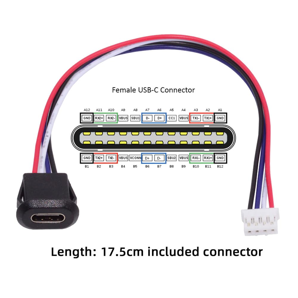 Cablecc Set Female Socket To Header Latch DIY OEM DC 5V Power 5-Piece Type-C 4-Pin Cable, 2.0mm Pitch, Mount, Support,