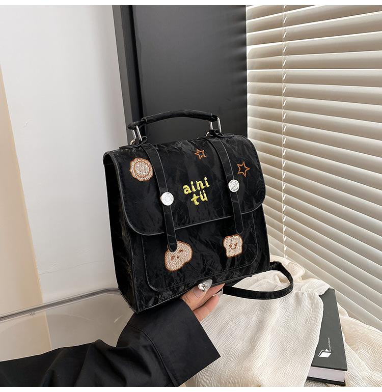 New Retro Embroidery New College Style Popular Solid Color Fashion Portable Shoulder Small Square Bag
