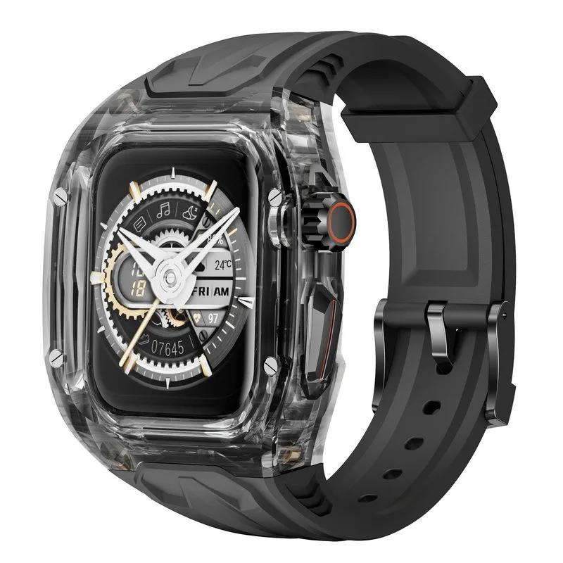 

Transparent Case+integrated Strap For Apple Watch Ultra 49mm 11 10 46mm 42mm All-inclusive Protective Shell iWatch 9 8 7 6 5 SE Ultra 3 2 1 49mm