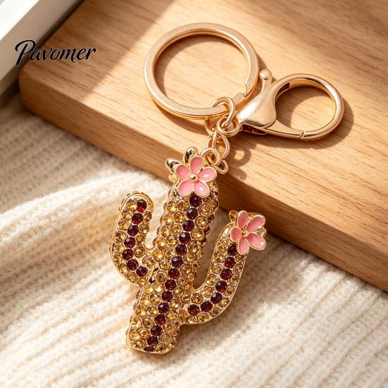 Cactus Keychain Bling Rhinestone Keychain, Pink Flower Keys Accessory Keyring Pendant, Handbags Backpacks Purse Charm Schoolbag Ornament