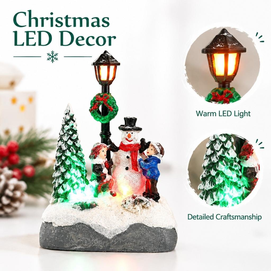 Christmas Decoration Resin House Miniature Lighted Snowman Tabletop Ornament