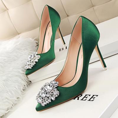 BIGTREE Rhinestone damskie buty cienki obcas 10cm szpilki Sexy cienkie płytkie usta wskazał błyszcząca klamra z kryształu górskiego pojedynczy but
