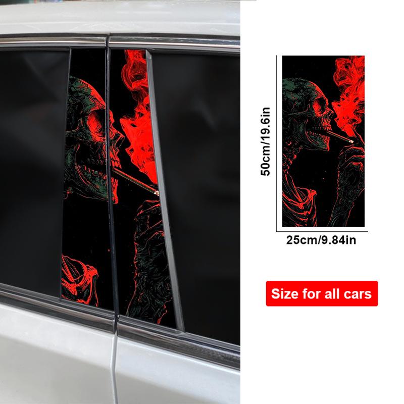 2pcs Skull Grim Reaper Car Sticker Car Center Pillar Sticker Modified Car Door Pillar Shape Waterproof Vinyl Sticker