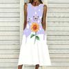 Plus Size Sleeveless Round Neck Dress Retro Tiny Floral Print Flowy Midi Dress