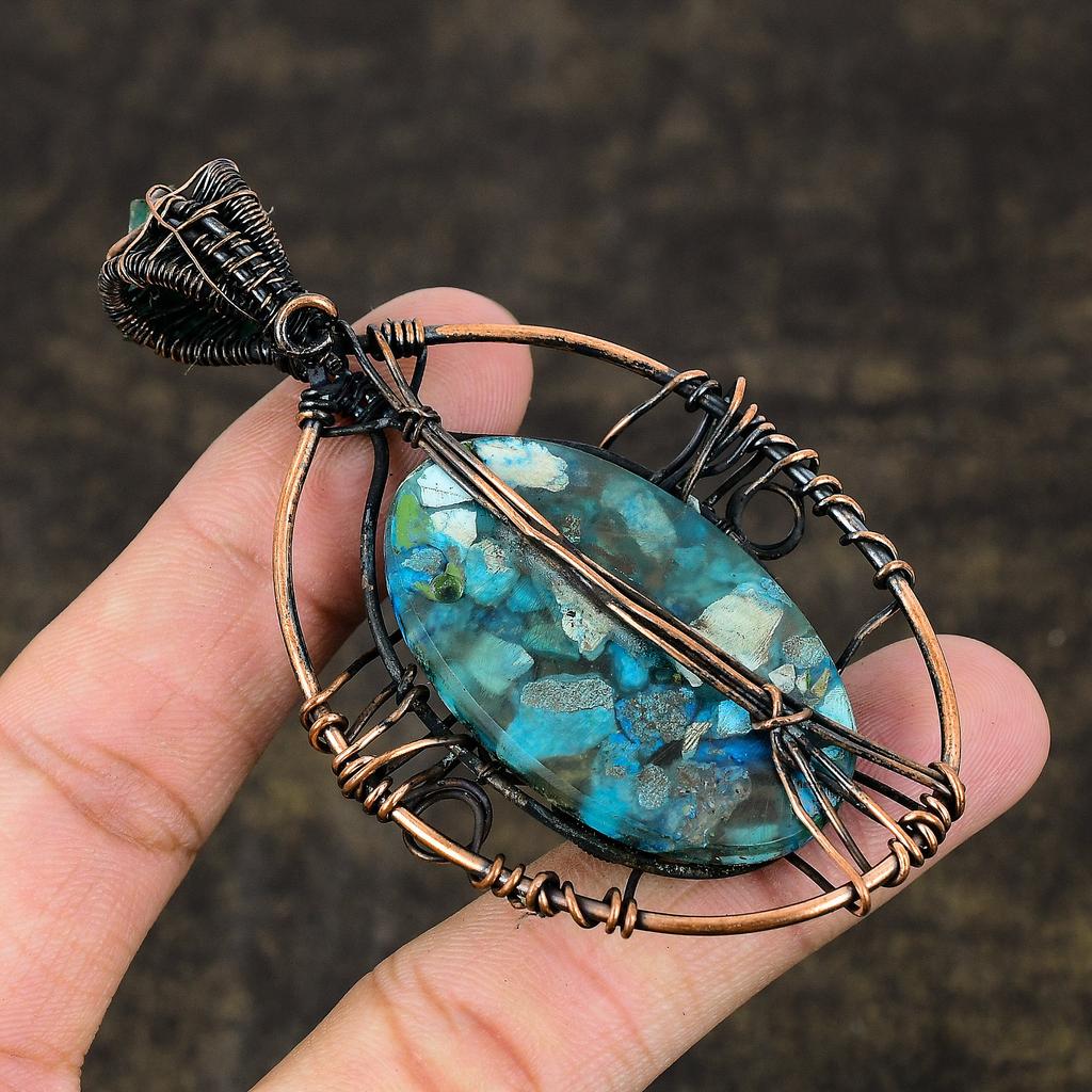Copper Turquoise Gemstone Handmade Copper Wire Wrap Jewelry Pendant 3.39 o3A37