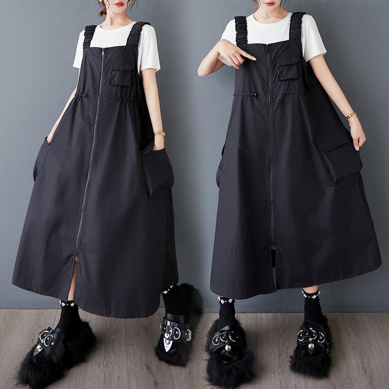 Dimanaf 2025 New Summer Dress Women Long Sleeveless Belt Dress Basic Solid Fashion Zipper Casual Loose