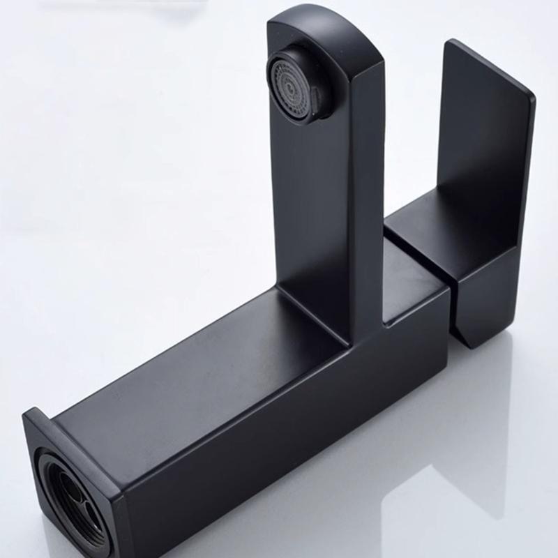 Square Bathroom Sink Faucet Modern Black Finish Single Handle Mixer Tap Hot Cold Water Control Corrosions Resistant