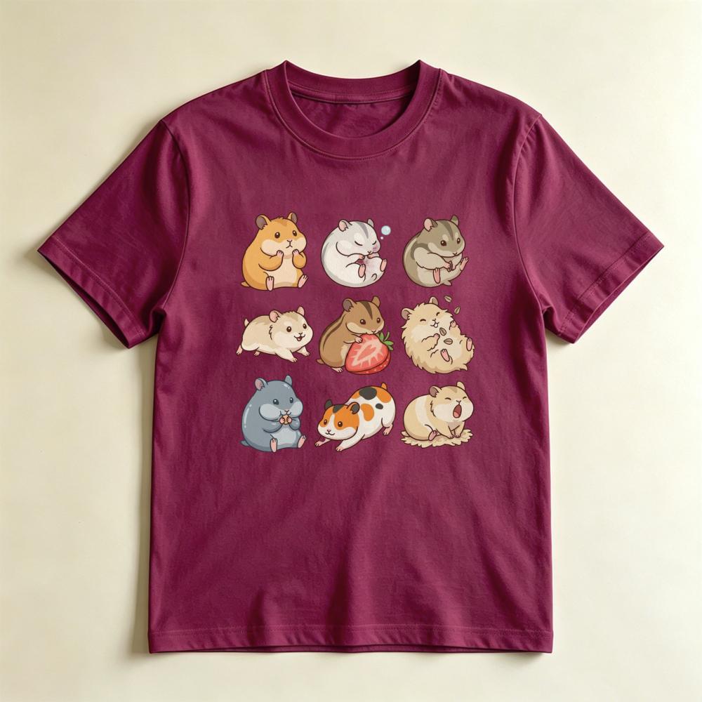 Cute Hamster Collection MultiBreed Rodent Lover Casual Graphic TShirt Hamster Lover Gift Tshirt Unisex Crewneck Cotton Shirt