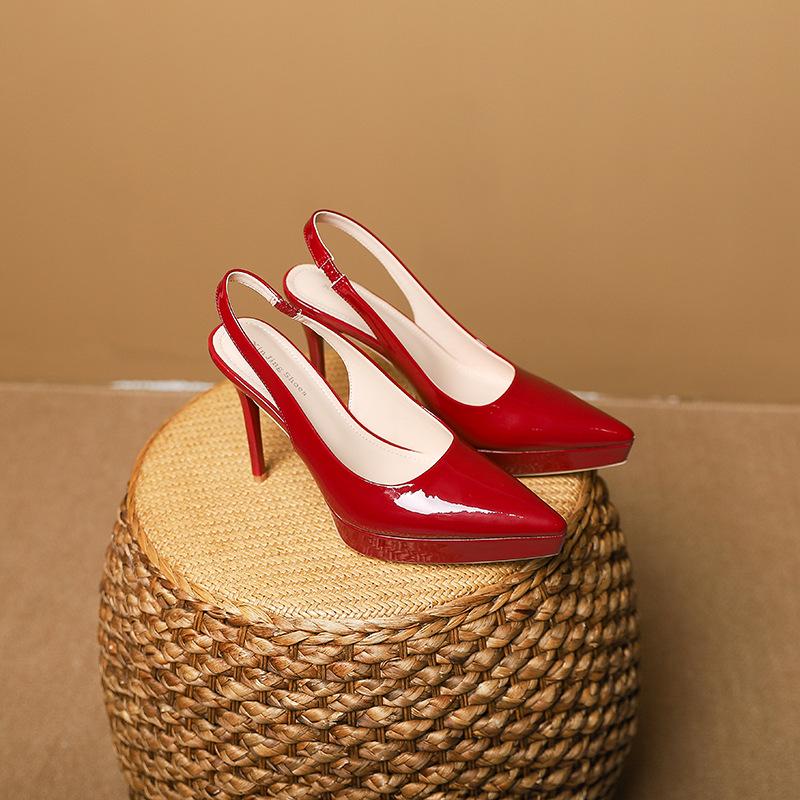 

999-6 Celebrity temperament red pointed high heels women s summer new one-word strap pointed stiletto women s shoes 41 бордовый