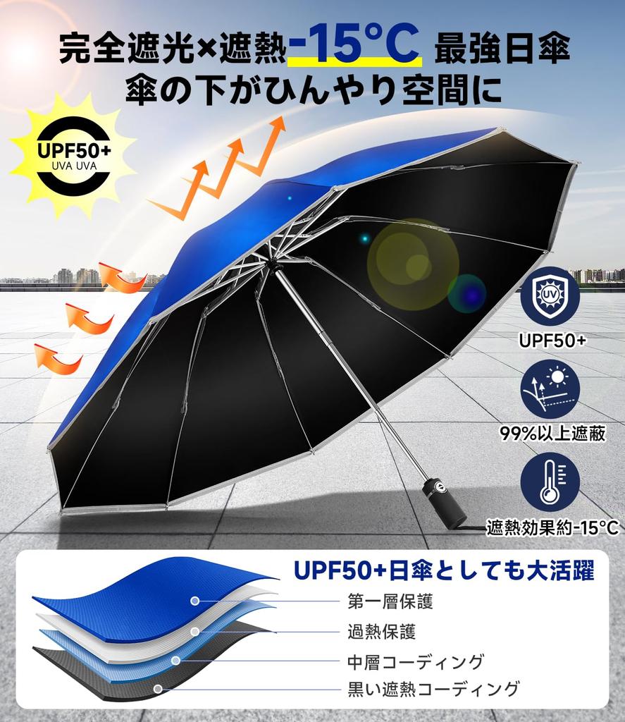 Folding Umbrella with Automatic Opening and Suitable for Both Men and Windproof and Heavy Rainproof 105cm Reflective Light Blocking and UV and Perfect