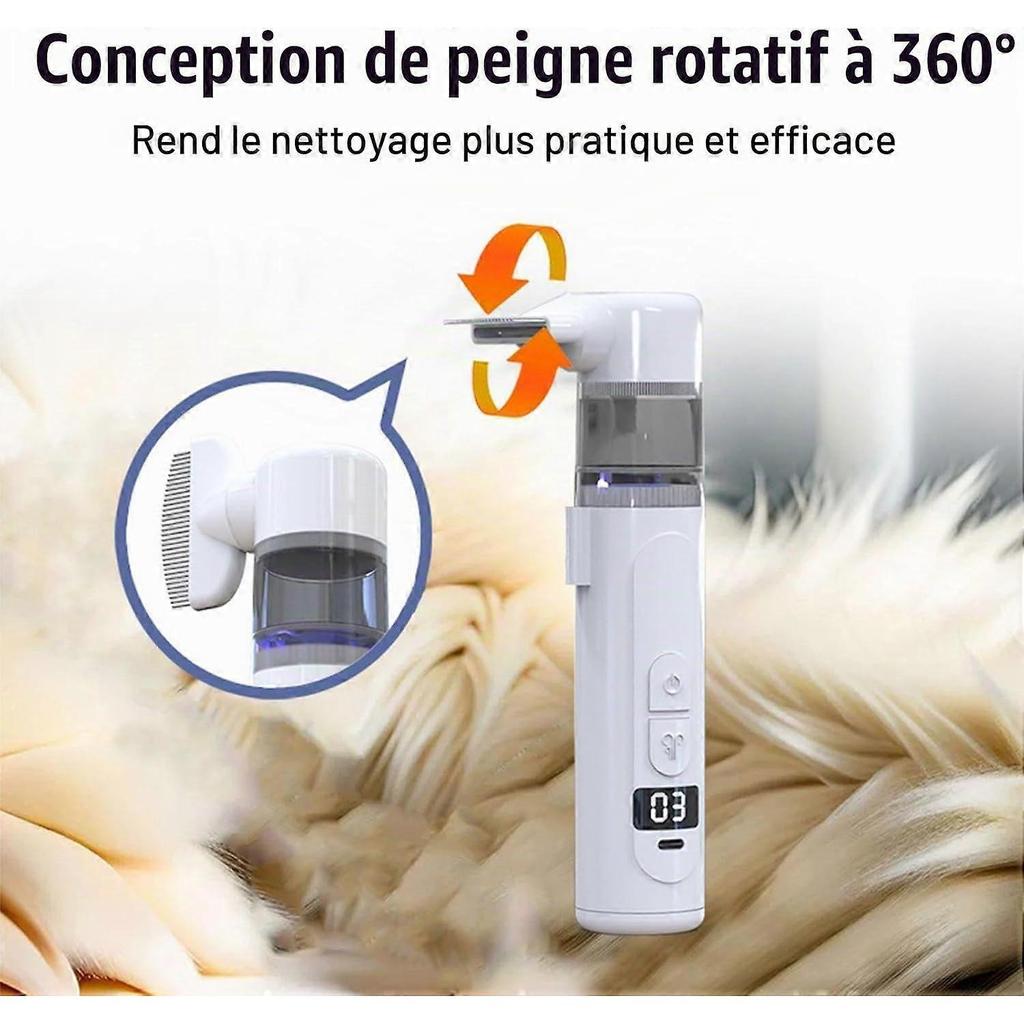 2in1 Wireless HandHeld Hair Vacuum Comb, with Reusable Washable Filter, Detangling & FineTooth Suction Comb for Pets and Household Daily Grooming Care