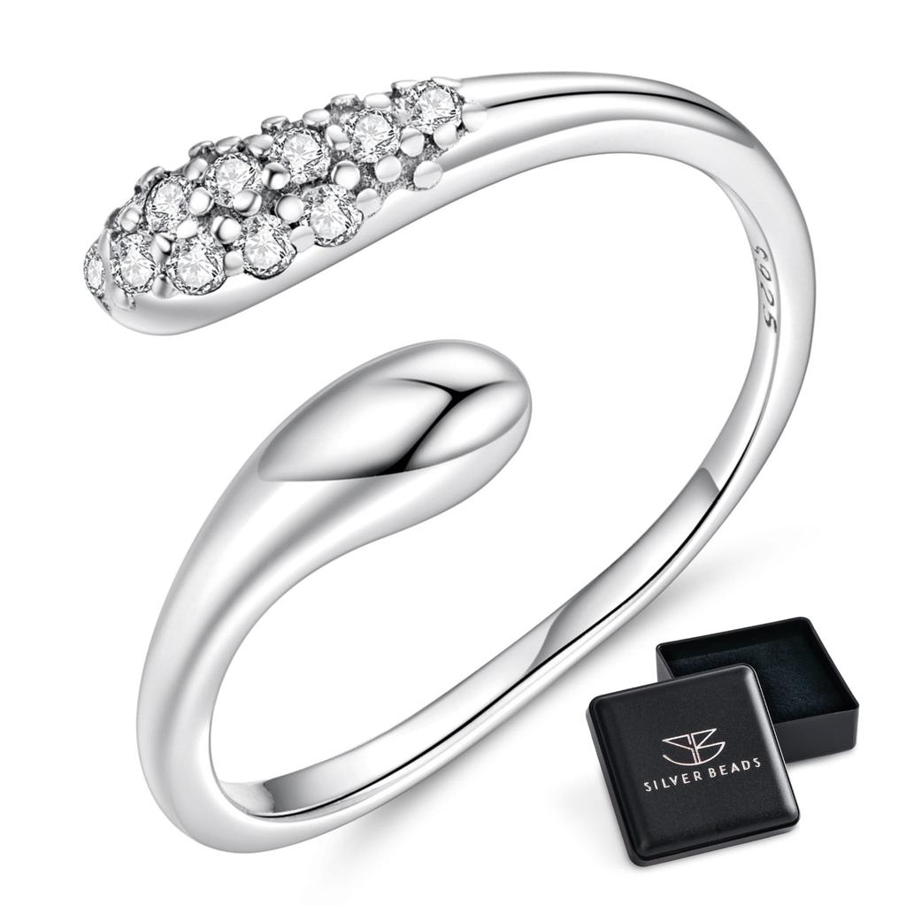 Silver adjustable ring CRYSTAL TEARFLOWER 925 silver