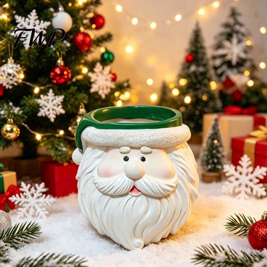 Hand Painted Resin Pot Cute Santa Claus Flowerpot, Decorative Christmas Desktop Flower Planter, Container for Indoor Home Office Window Sill