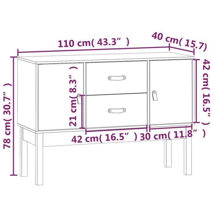 823528 vidaXL Buffet Noir 110x40x78 cm Bois massif de pin