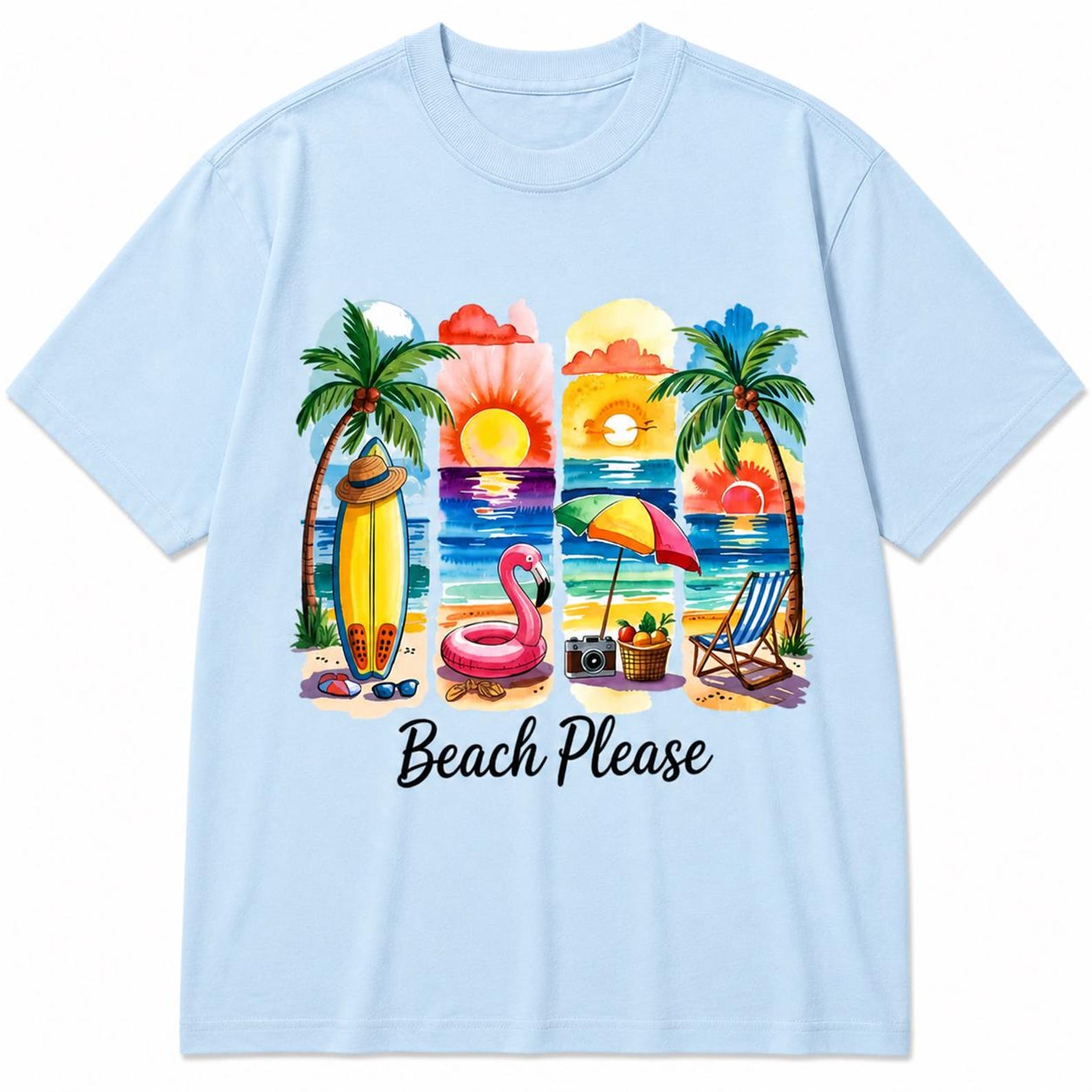 Beach Please Graphic Tee – Tropical Summer Vacation Shirt for Men & Women 4XL