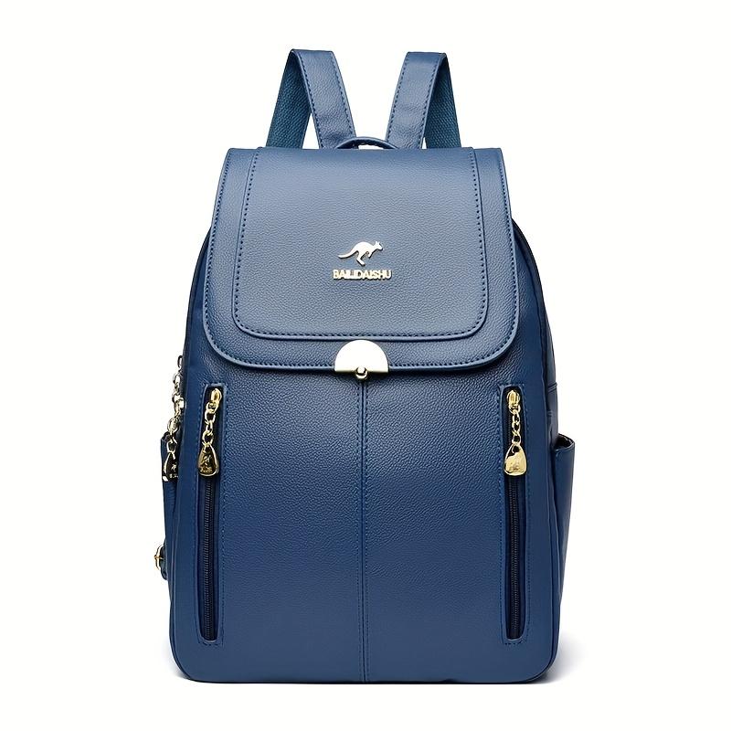 

High-Quality Vintage PU Quilted Women S Backpack Unisex Multi-Layer Casual Bag Leather Backpack 27 *15 *34 cm синій