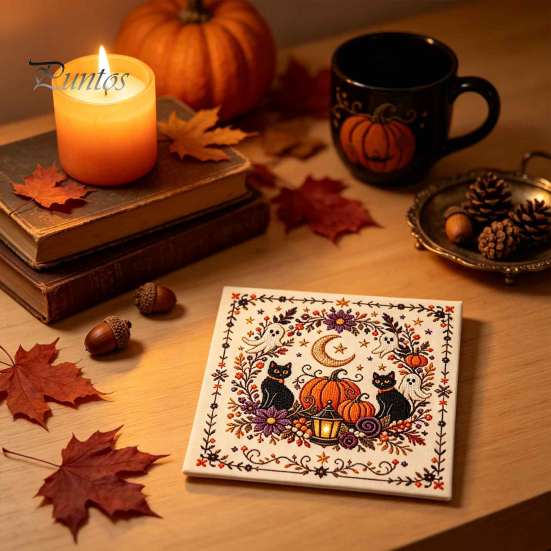 Kompletní balíček pro jehlovou práci Halloweenská výšivka, DIY sada stehů pro dospělé, Roztomilá čarodějnice, Světlý dýně, Duch, Černá kočka Vzor na stěnu