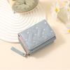 Women Stylish Tri-Fold Wallet Embroidered Heart Cash Wallet Mini Card Holder Wallet with Zippered Coin Pocket for Dating Shopping