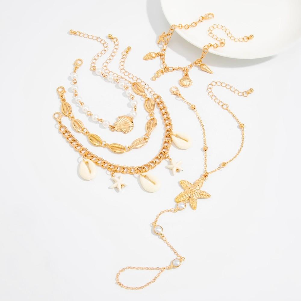 Pearl Conch Beaded Bangles Starfish Wrap Charm Hand Chain New Multilayer Shell Bracelets  Gifts