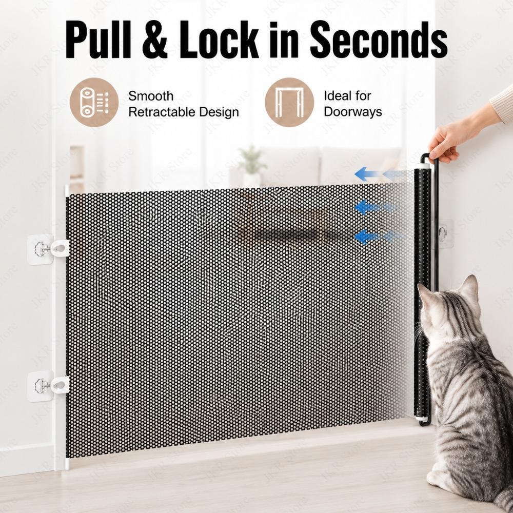 Retractable Dog Gate Safety Barrier Mesh Door for Cats Puppies Home Apartment Office Doorway Hallway Stairs Kitchen Pet Fence