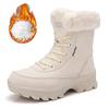 New Winter Women Boots Warm Plush Mid-Calf Women's Snow Boots Lace-up Outdoor Waterproof Hiking Boots Chaussures Femme Size 43