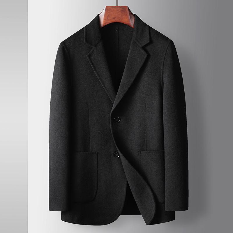 

Осенне-зимний шерстяной пиджак ручной работы в западном стиле для людей среднего возраста и молодежи, однотонный деловой двусторонний шерстяной пиджак 190 чёрный