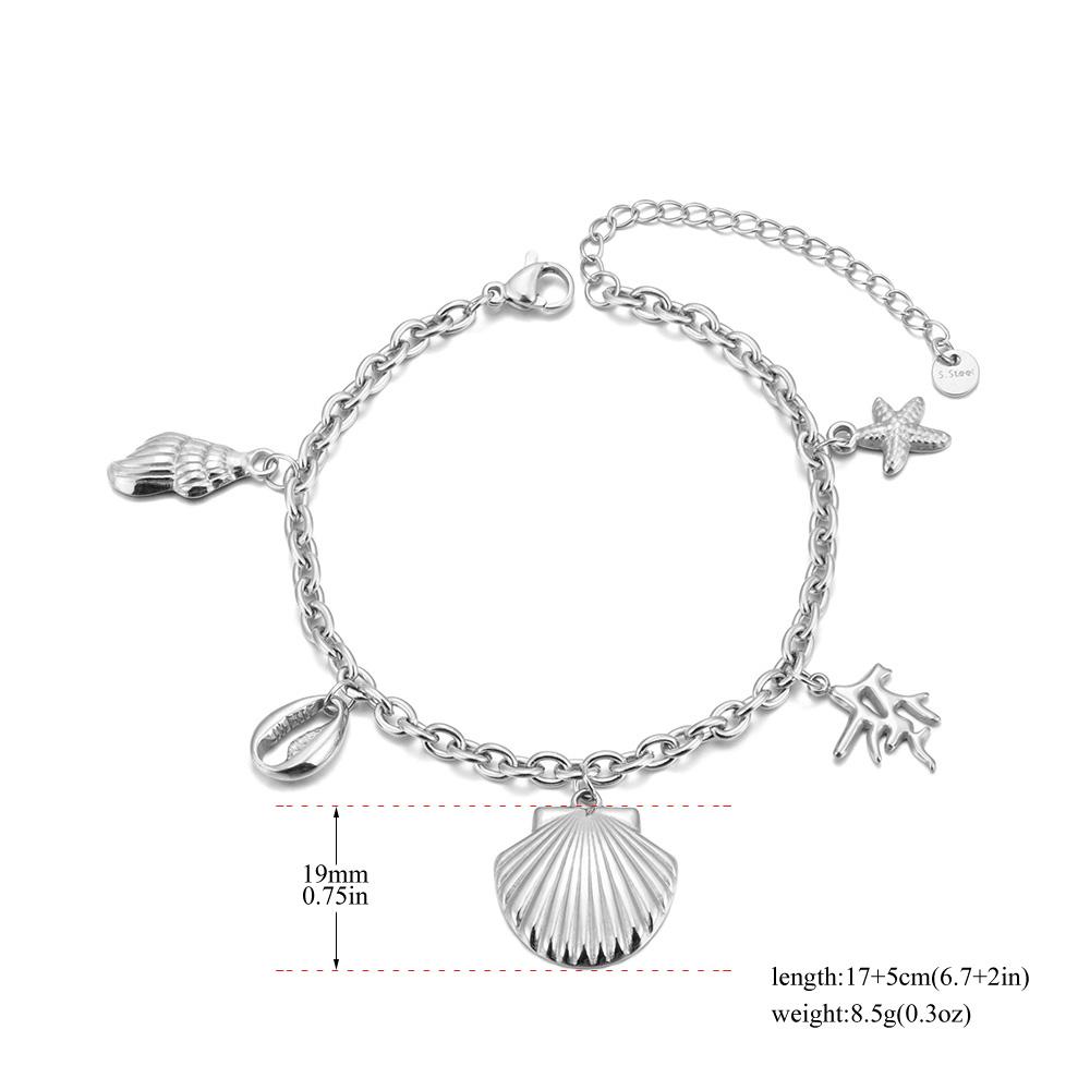 JeeMango Stainless Steel Shell Coral Starfish Pendant Bracelet for Women Personality 18K Gold Plated Ocean Style Jewelry B25134