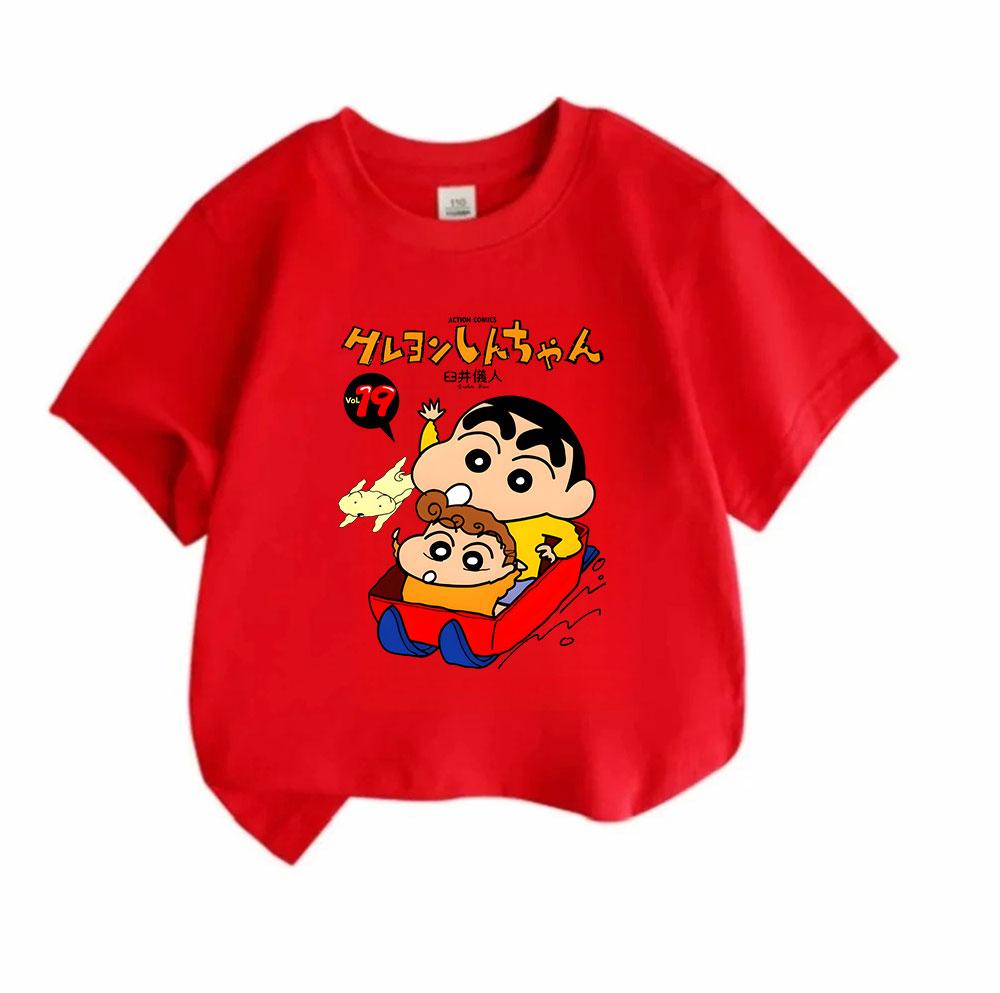Cute Cartoon Crayon Character Print Boys Girls Crew Neck Short Sleeve T-Shirt 100% Cotton Casual Comfortable Tee for Kids Summer Daily Wear Outfit