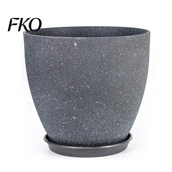 Drainage System Garden Pot Grey Flowerpot with Saucer, Modern Planter Lightweight Flower for Patio Holes, Plant Indoor Outdoor Use Weatherproof