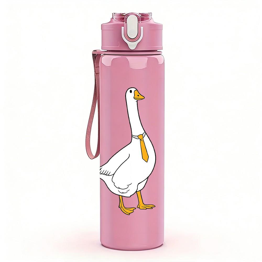 1PC White Goose Simple Drawing 750ml Color Plastic Sports Water Bottle Leakproof Flip Straw Lid Suitable for Sports Office Home Use
