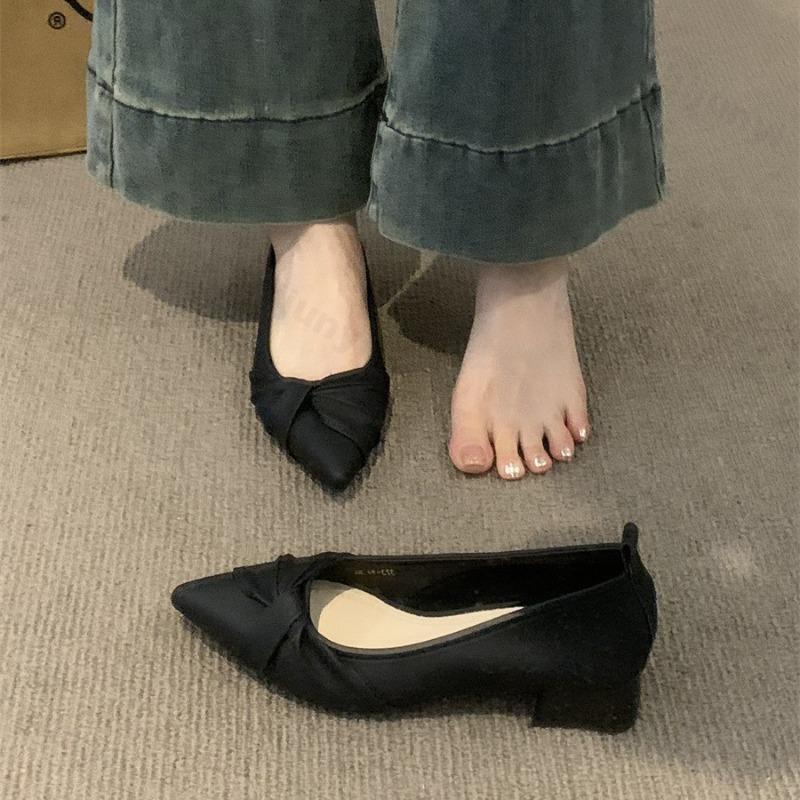 Escarpins Pointus pour Femmes 2026 Printemps/Été Talons Carrés Ouverture Peu Profonde Mode Élégant Escarpins d'Extérieur Français Zapatos De Mujer